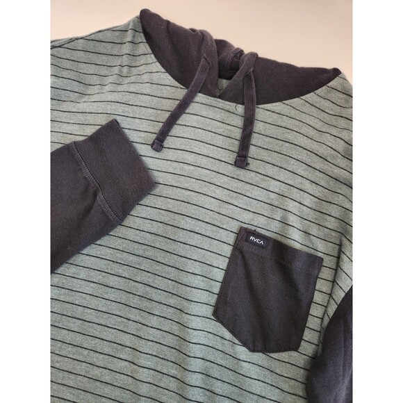 RVCA Hoodie Men's L Green Black Striped Lightweight Regular Fit‎ Pullover Pocket - Picture 1 of 6
